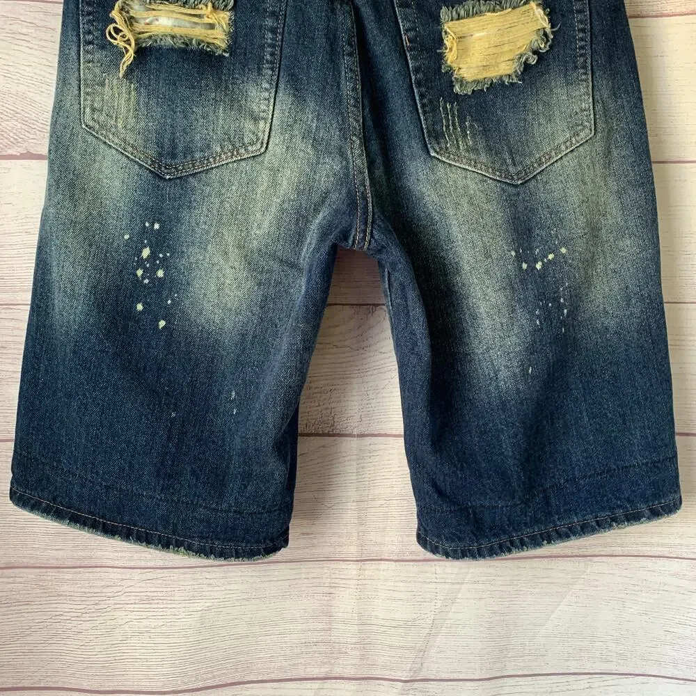 Qimu Fashion Mens Distressed Denim Jean Shorts Paint Splatter Size 30